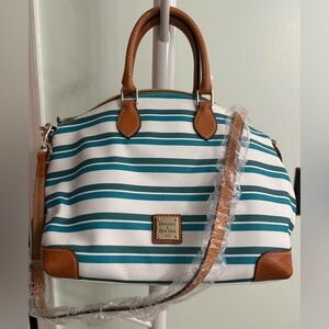 Dooney & Bourke Teal and White Striped Satchel Mint
